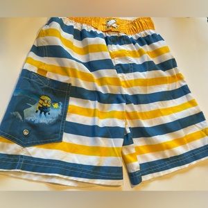Despicable Me Youth Swim Trunks size 7 Striped Blue White Yellow Pre-Owned